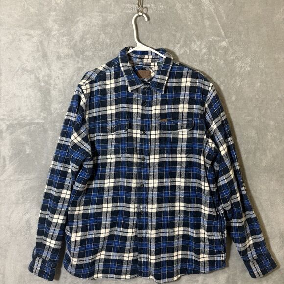 Orvis Heavy Flannel Shirt Shacket Men XL Blue Plaid Button Up Long Sleeve Pocket - Picture 1 of 10